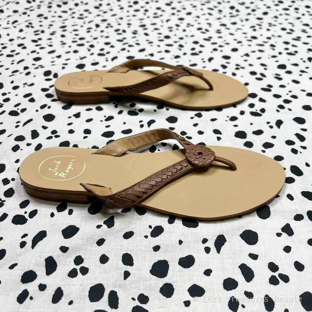 NEW Jack Rogers | Ali Leather Thong Sandals Brown Braided Flip Flops Size 9.5 - Picture 4 of 7